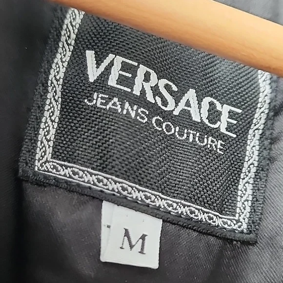 Vintage Versace Jeans Couture Coated Textured Cropped Puffer Bomber Jacket - Picture 7 of 10
